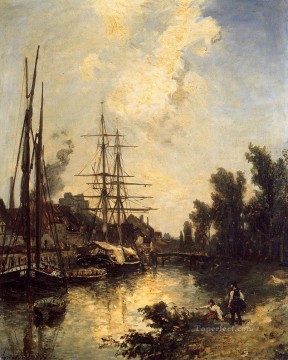 Boats Dockside impressionism ship seascape Johan Barthold Jongkind Landscapes brook Oil Paintings